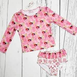 Pink and Red Rashguard Swim Top